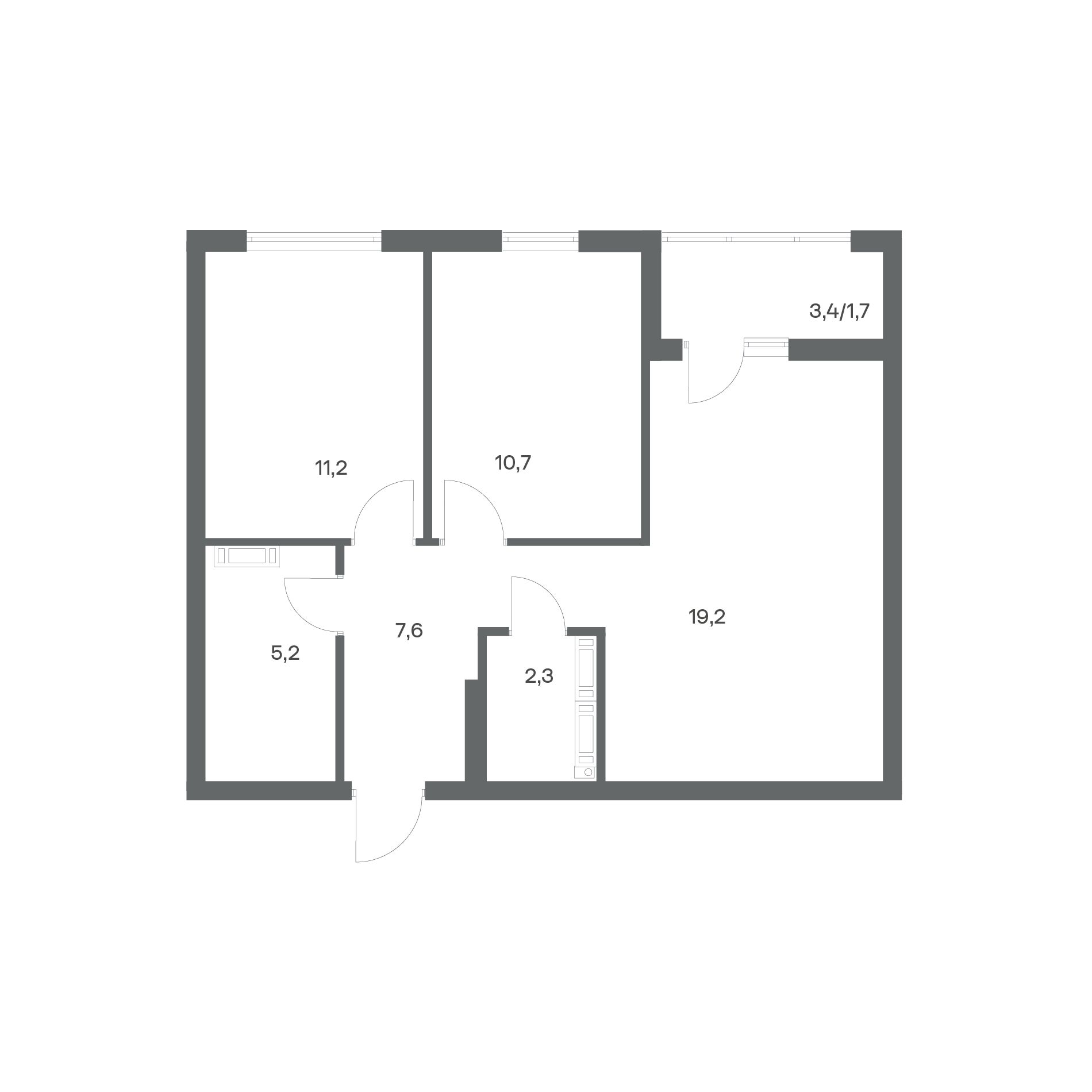 2-комнатная квартира 57,9 м² в ЖК Гагарина 30, Калининград — фото 2