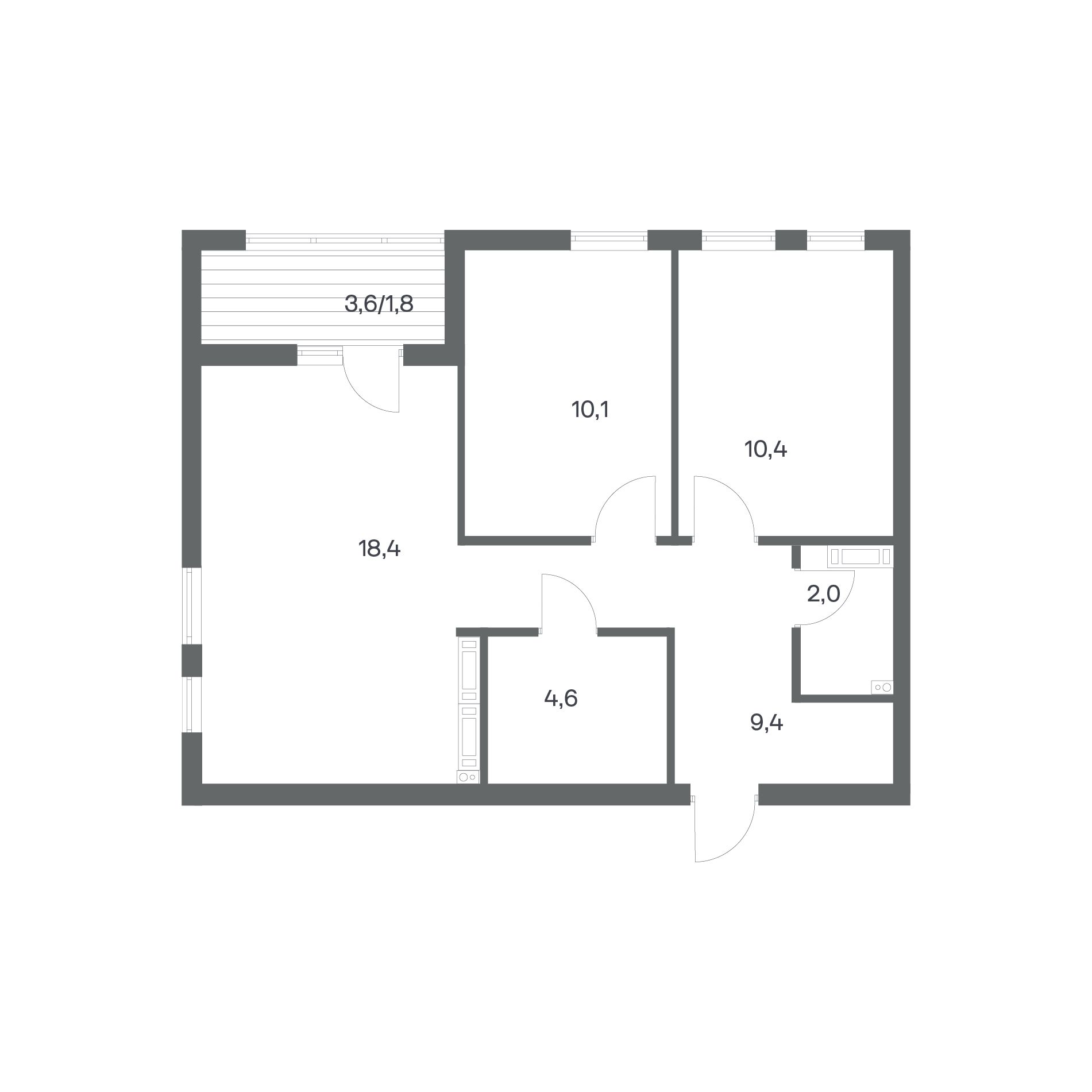 2-комнатная квартира 56,7 м² в ЖК Гагарина 30, Калининград — фото 2