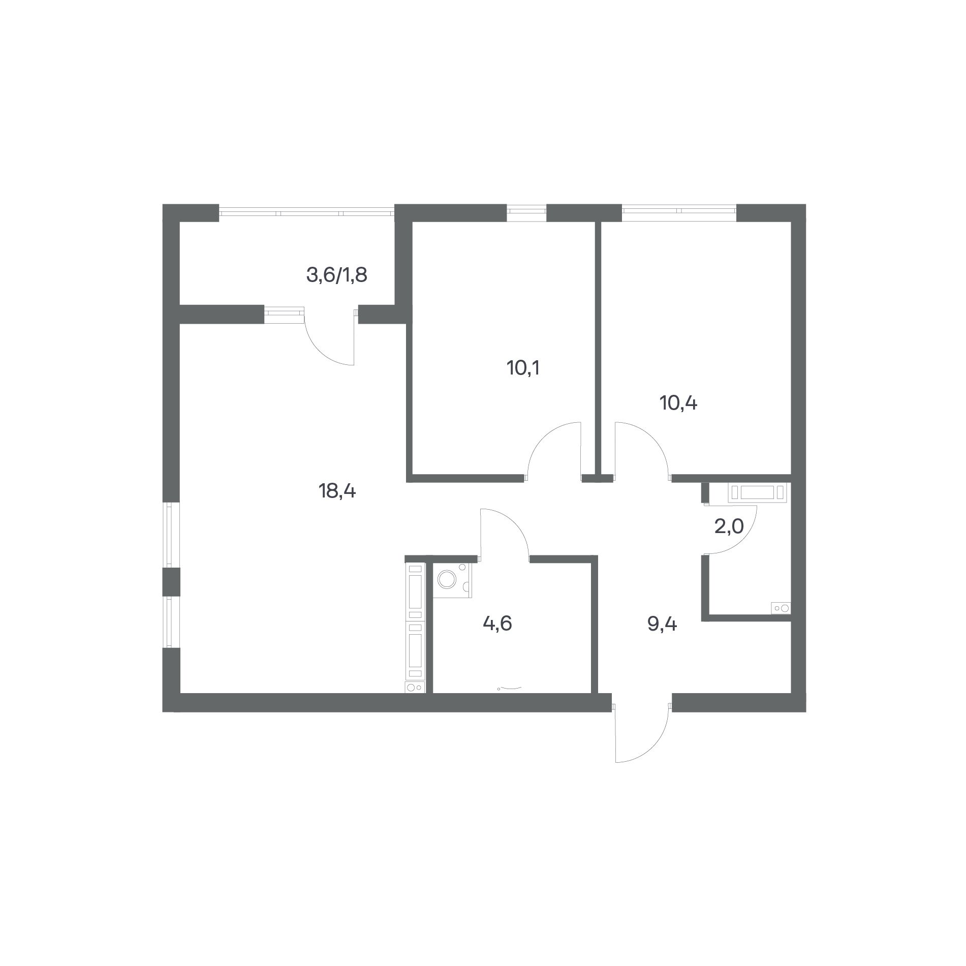 2-комнатная квартира 56,7 м² в ЖК Гагарина 30, Калининград — фото 2