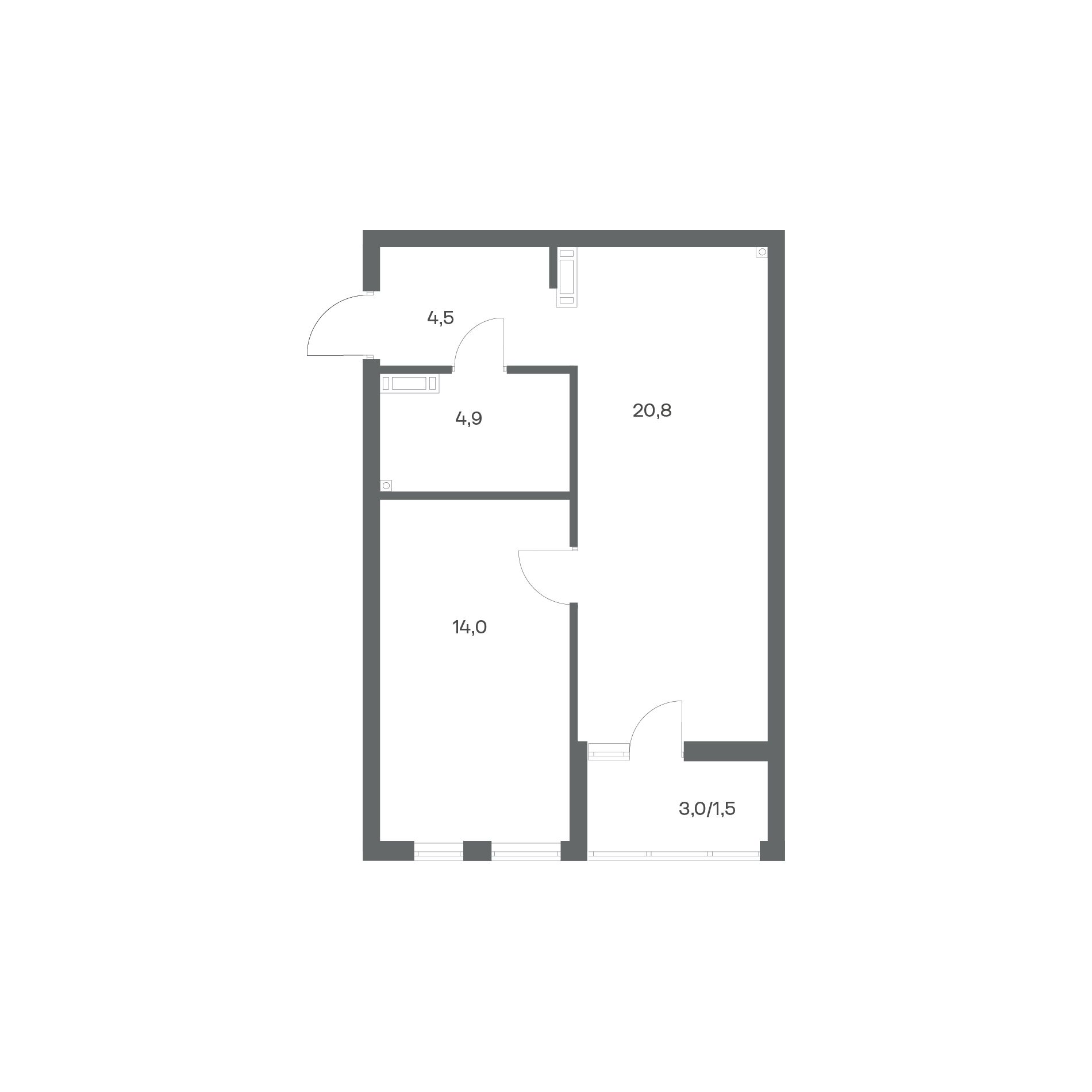 1-комнатная квартира 45,7 м² в ЖК Гагарина 30, Калининград — фото 2