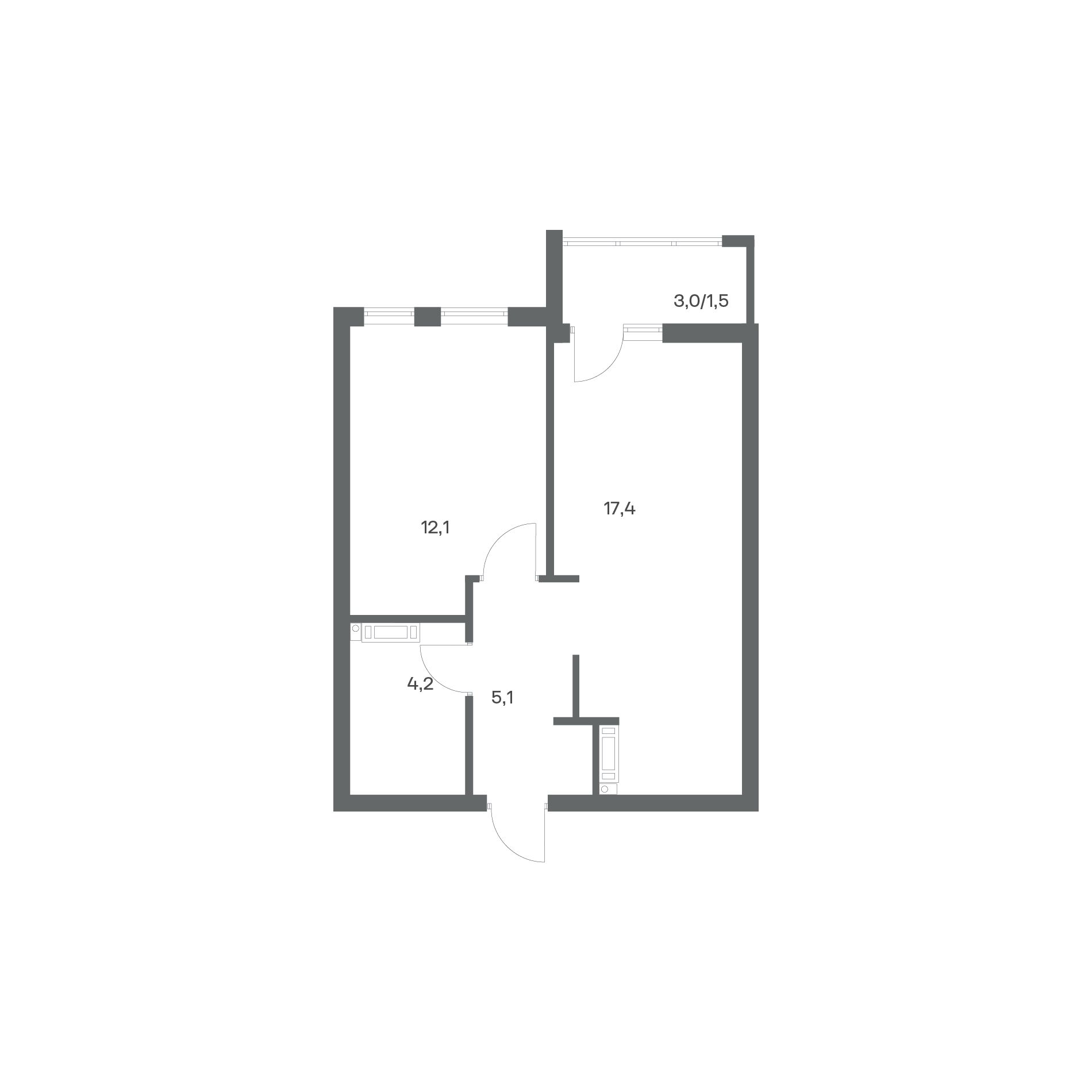1-комнатная квартира 40,3 м² в ЖК Гагарина 30, Калининград — фото 2