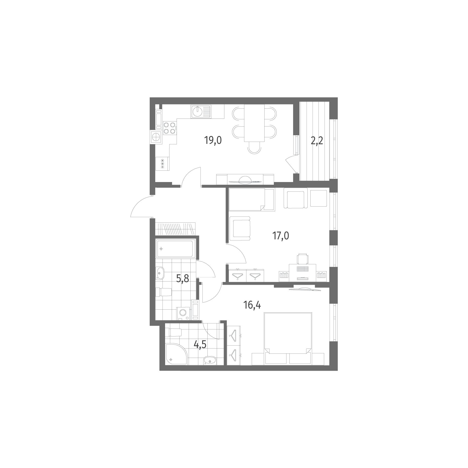 2-комнатная квартира 73,2 м² в ЖК Дом на Красной, Калининград — фото 1