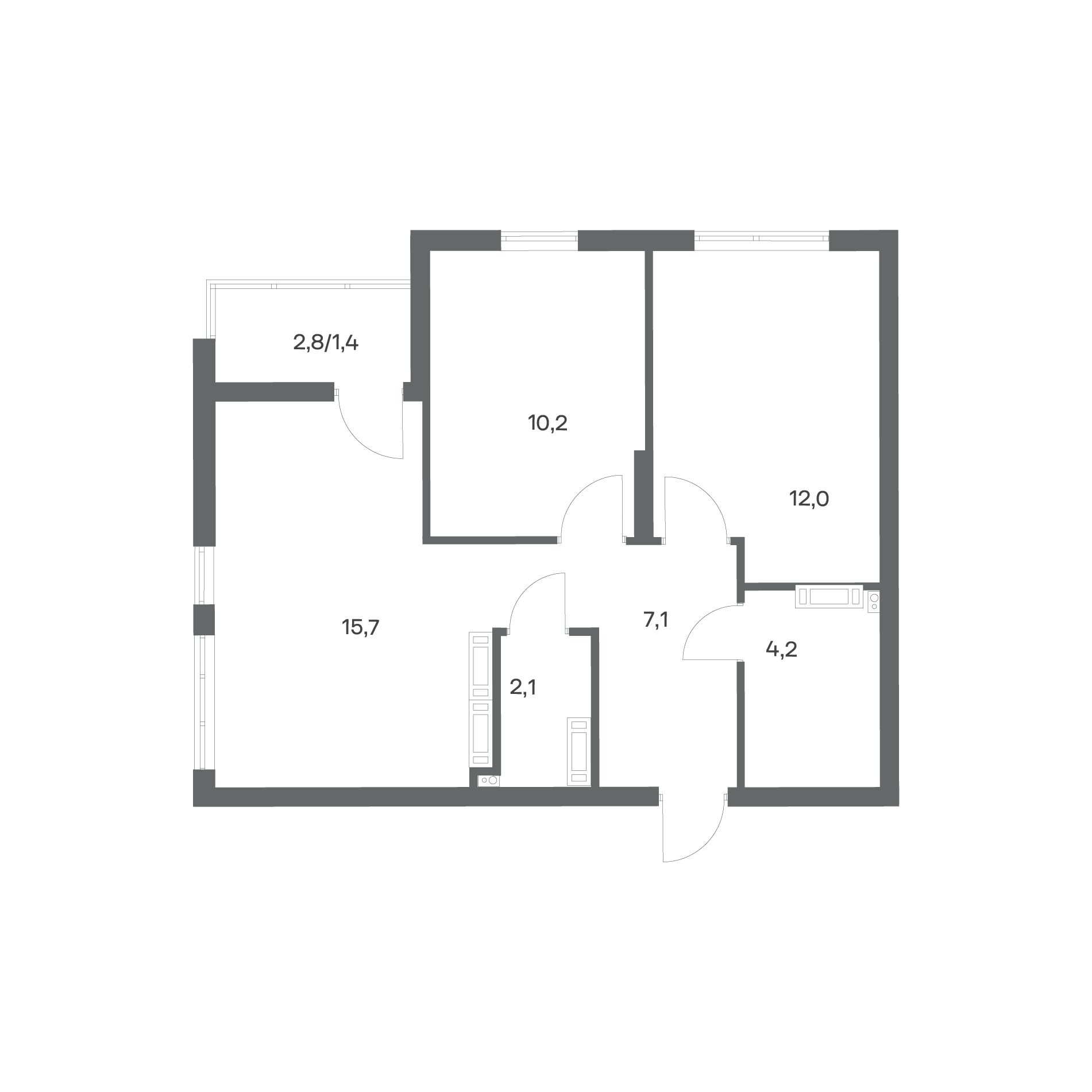 2-комнатная квартира 52,7 м² в ЖК Гагарина 30, Калининград — фото 2