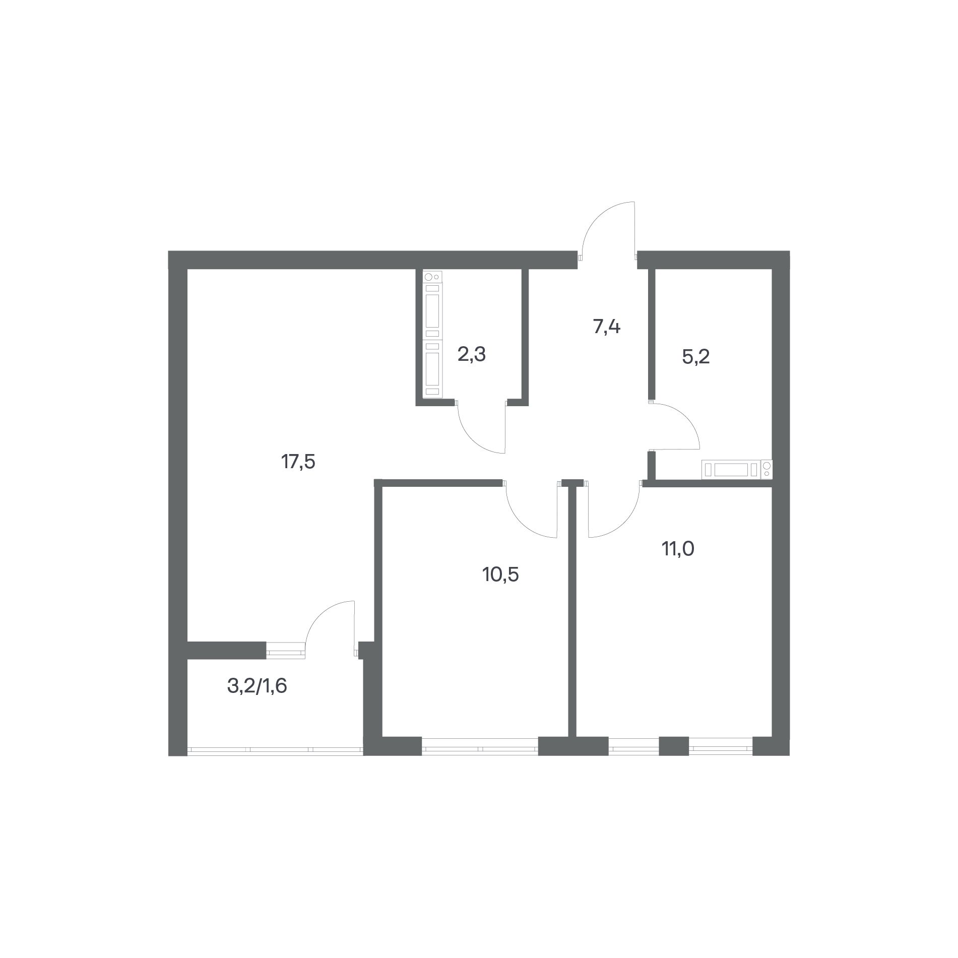 2-комнатная квартира 55,5 м² в ЖК Гагарина 30, Калининград — фото 2