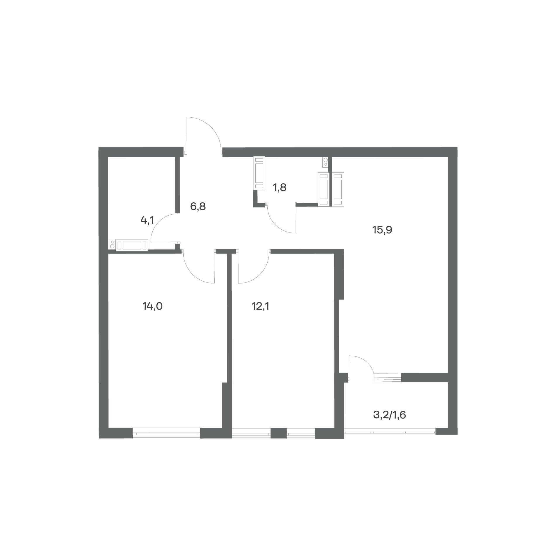 2-комнатная квартира 56,3 м² в ЖК Гагарина 30, Калининград — фото 2