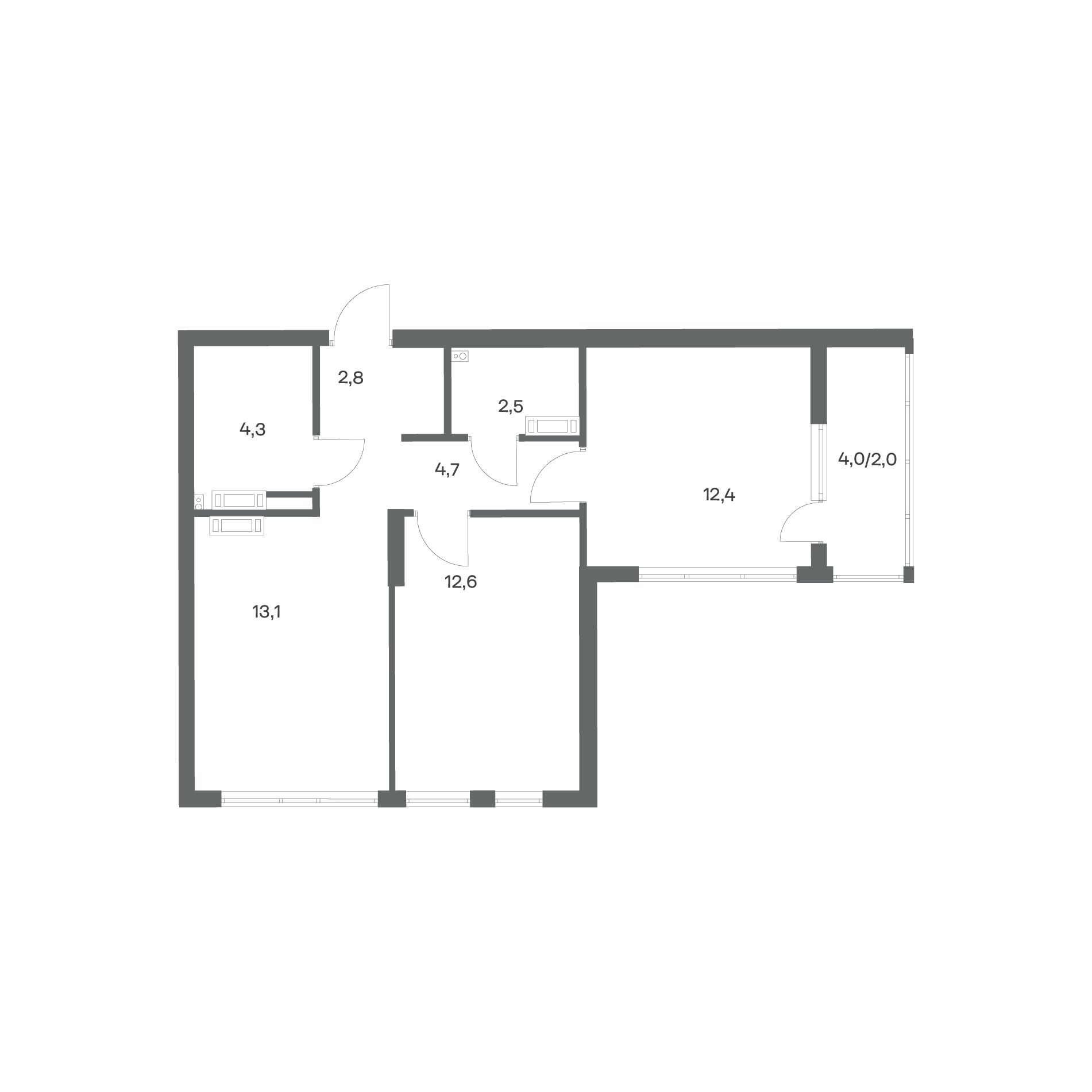 2-комнатная квартира 54,4 м² в ЖК Гагарина 30, Калининград — фото 2