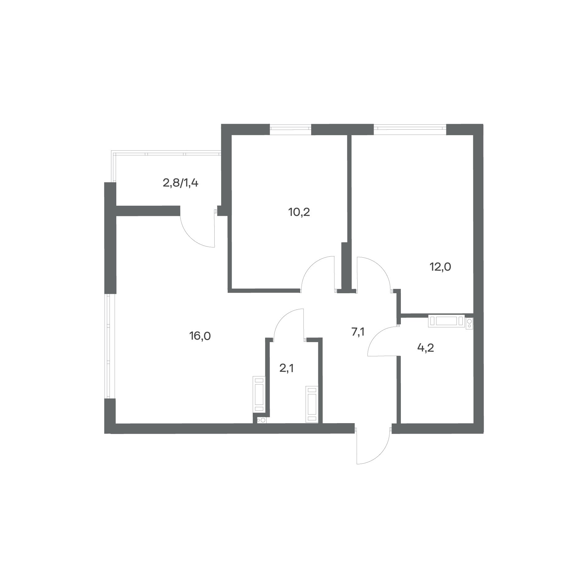 2-комнатная квартира 53 м² в ЖК Гагарина 30, Калининград — фото 2