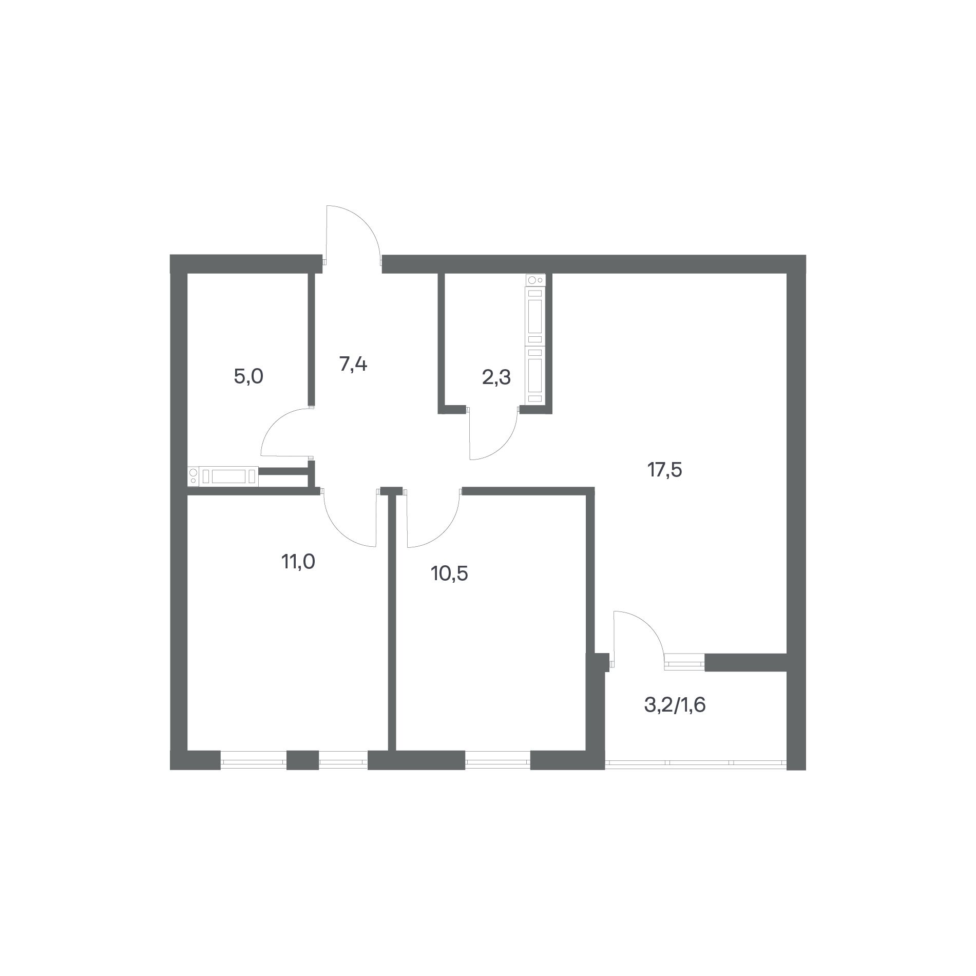 2-комнатная квартира 55,3 м² в ЖК Гагарина 30, Калининград — фото 2