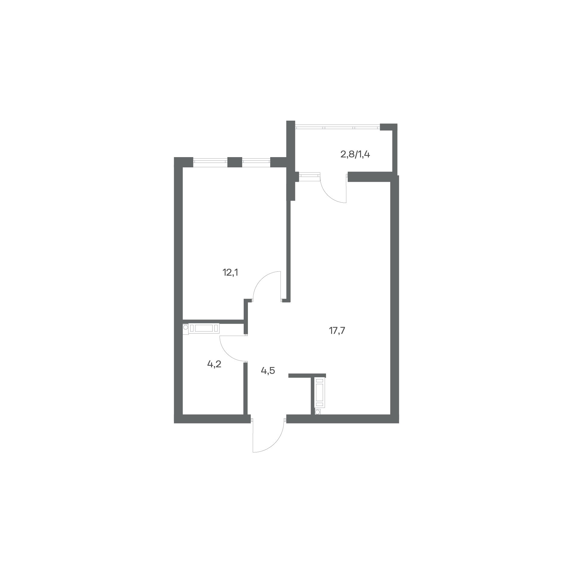 1-комнатная квартира 39,9 м² в ЖК Гагарина 30, Калининград — фото 2