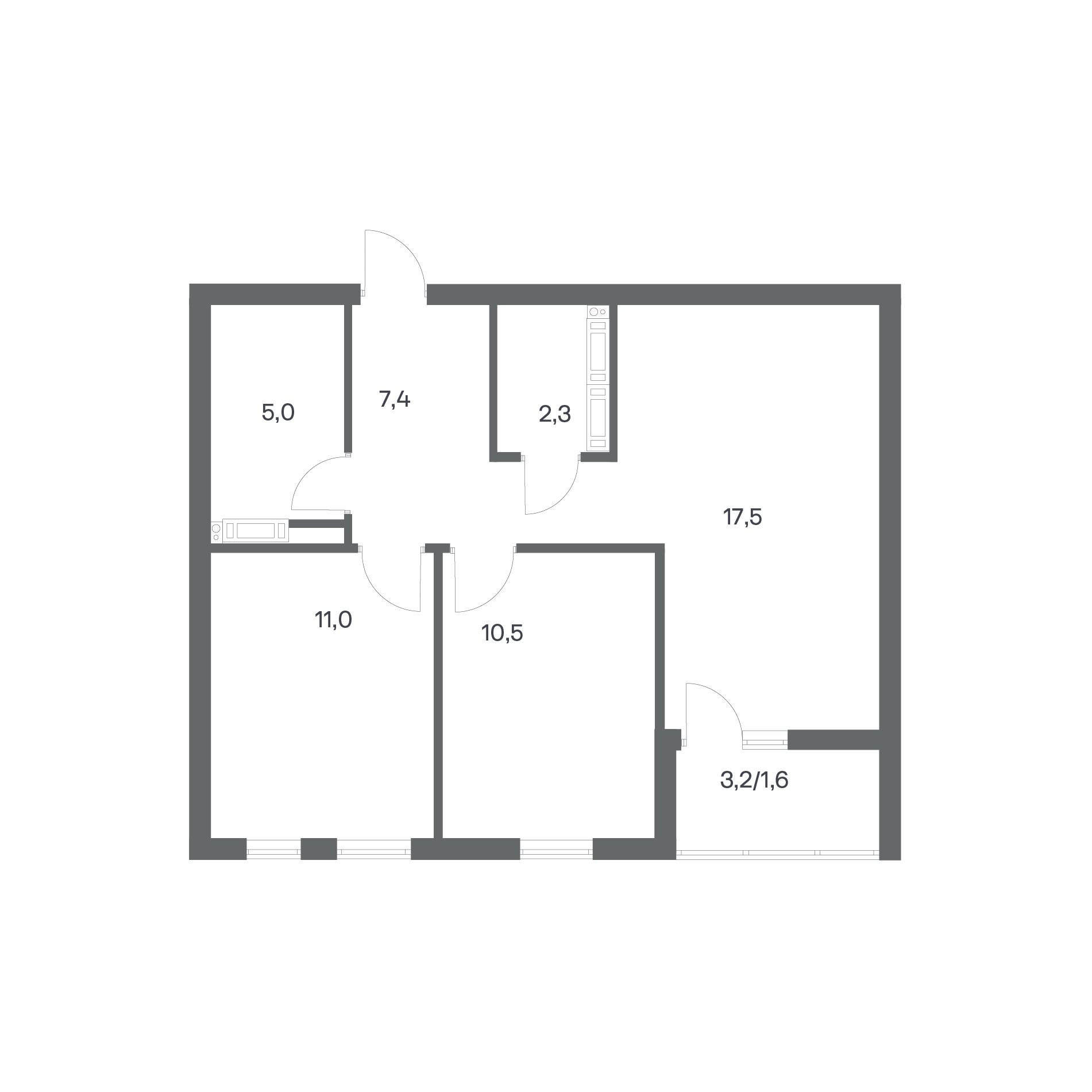 2-комнатная квартира 55,3 м² в ЖК Гагарина 30, Калининград — фото 2