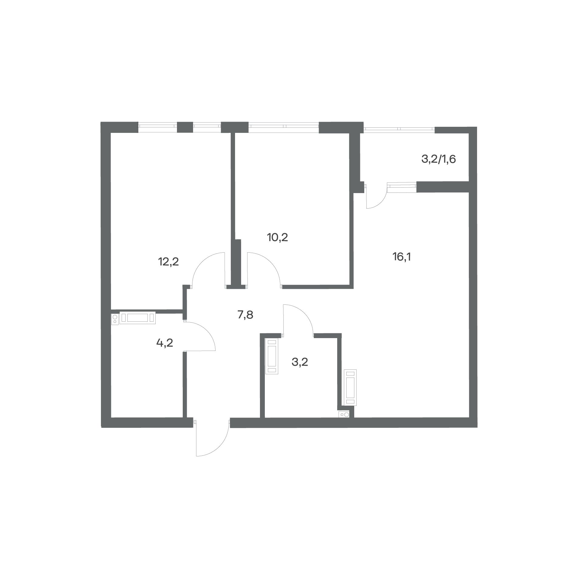 2-комнатная квартира 55,3 м² в ЖК Гагарина 30, Калининград — фото 2
