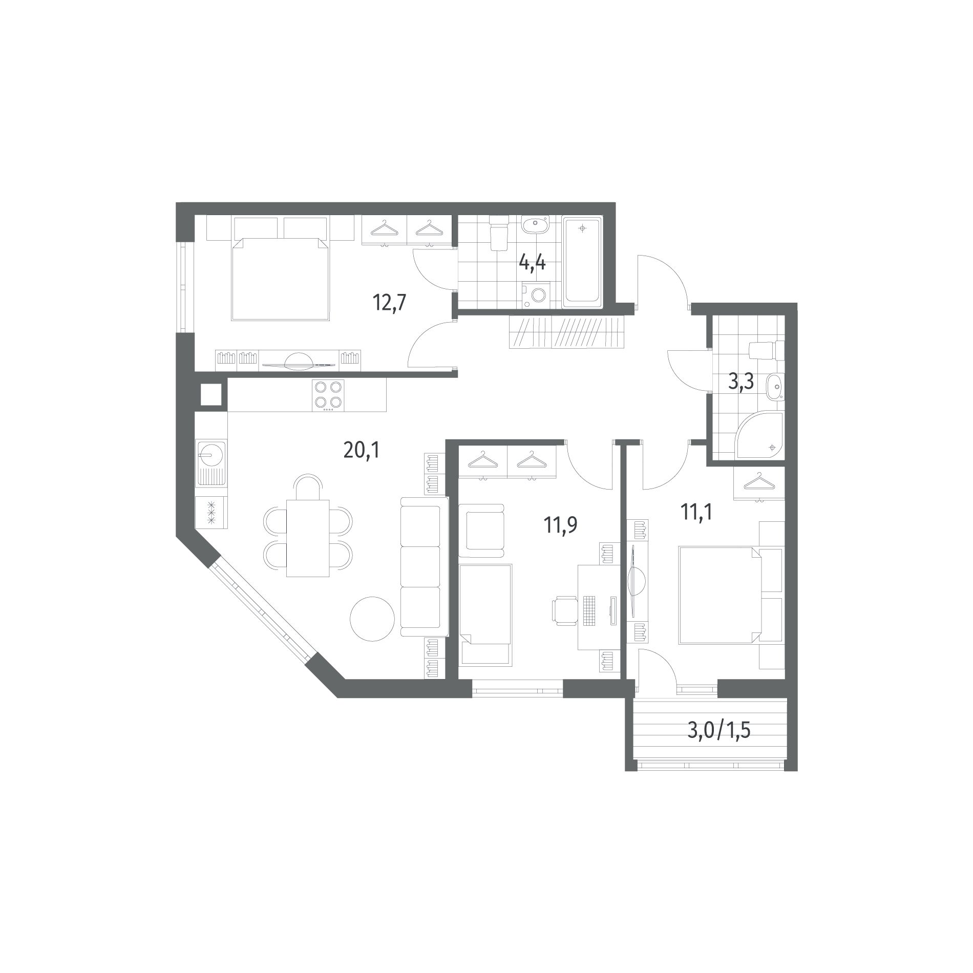 3-комнатная квартира 75,1 м² в ЖК Речной парк, Гурьевск — фото 1