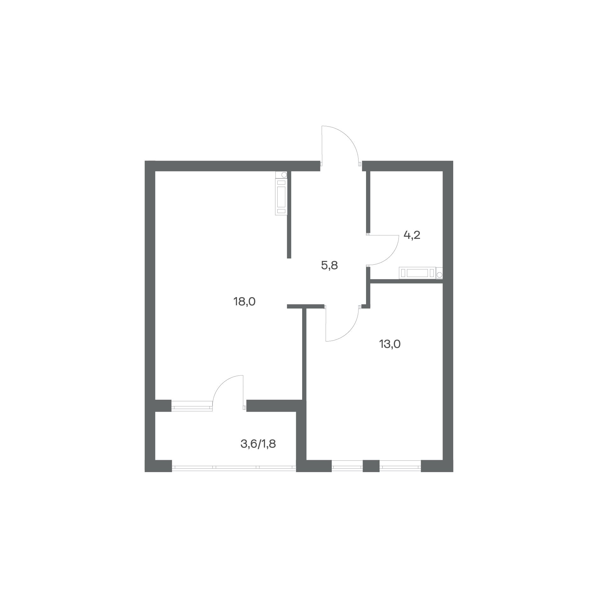 1-комнатная квартира 42,8 м² в ЖК Гагарина 30, Калининград — фото 2