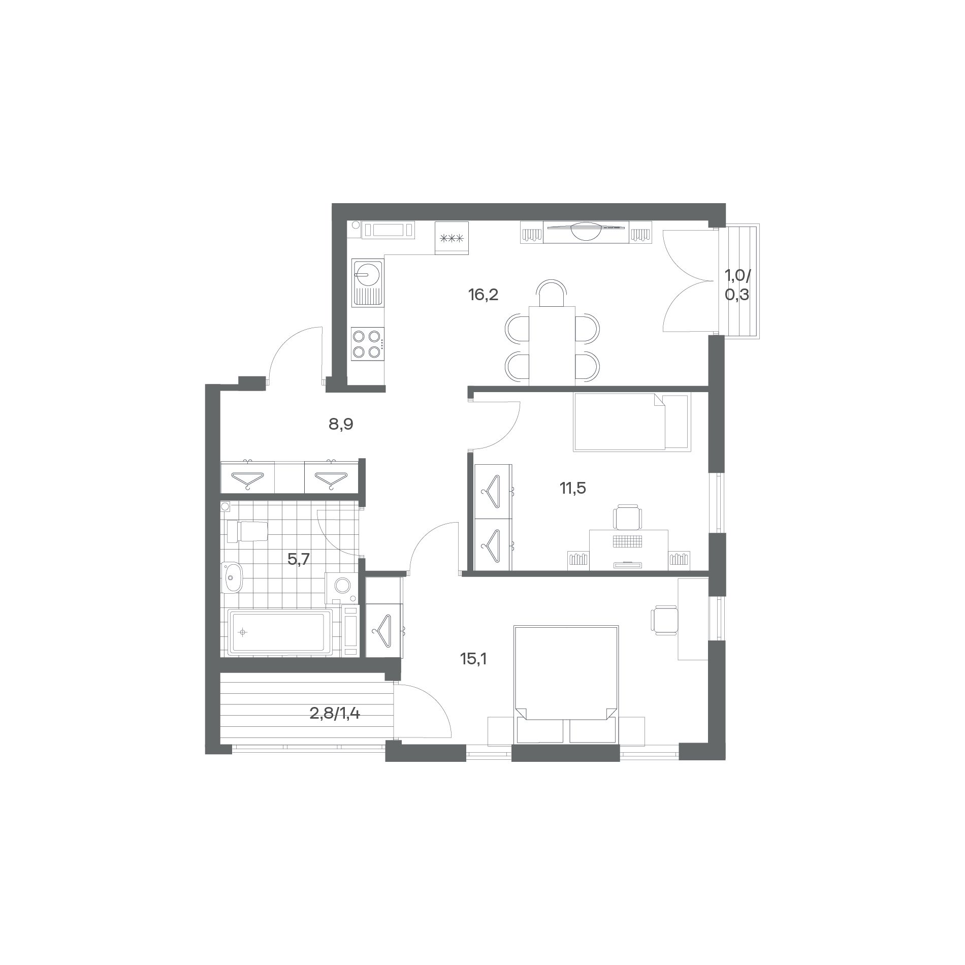 2-комнатная квартира 59,1 м² в ЖК Гагарина 30, Калининград — фото 1
