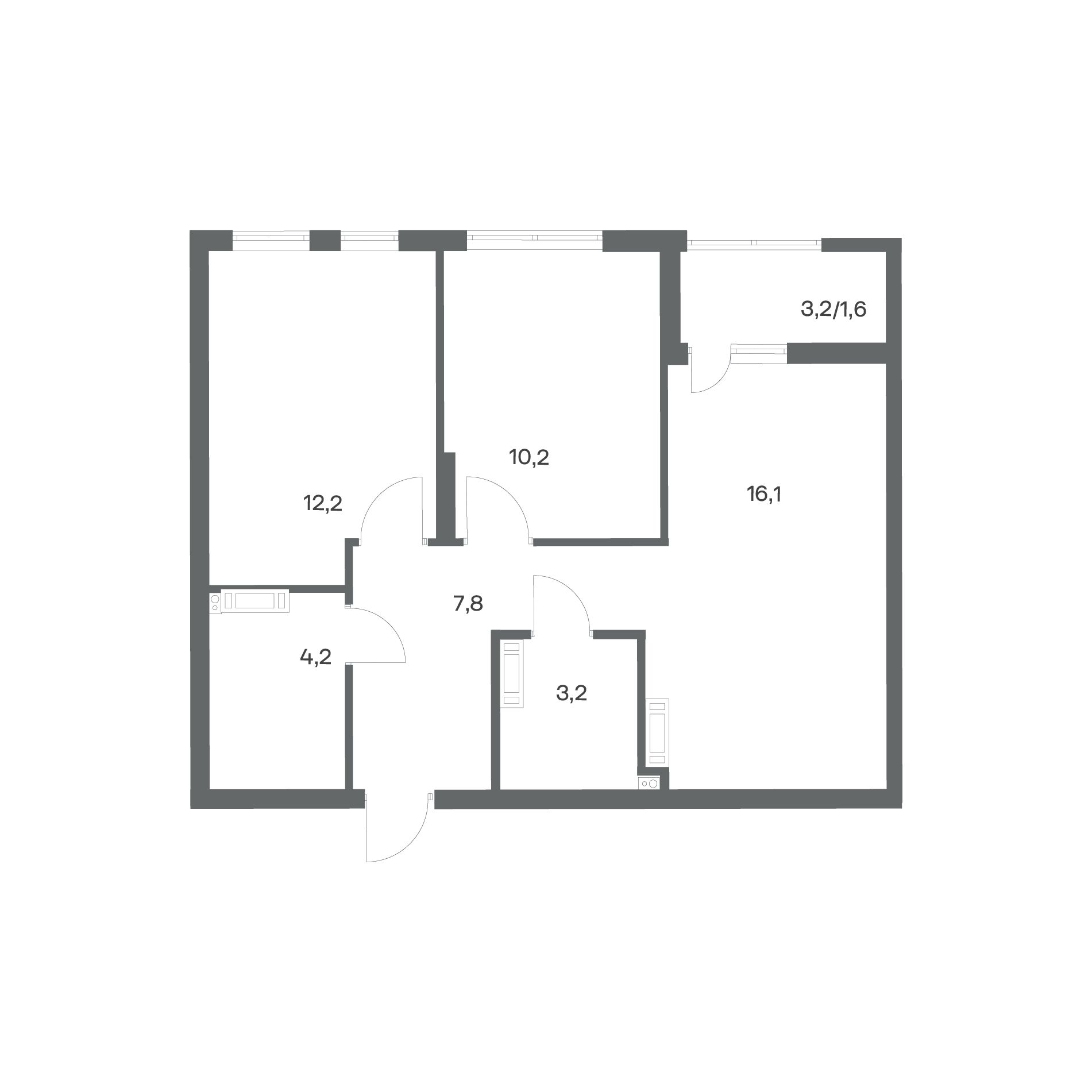 2-комнатная квартира 55,3 м² в ЖК Гагарина 30, Калининград — фото 2