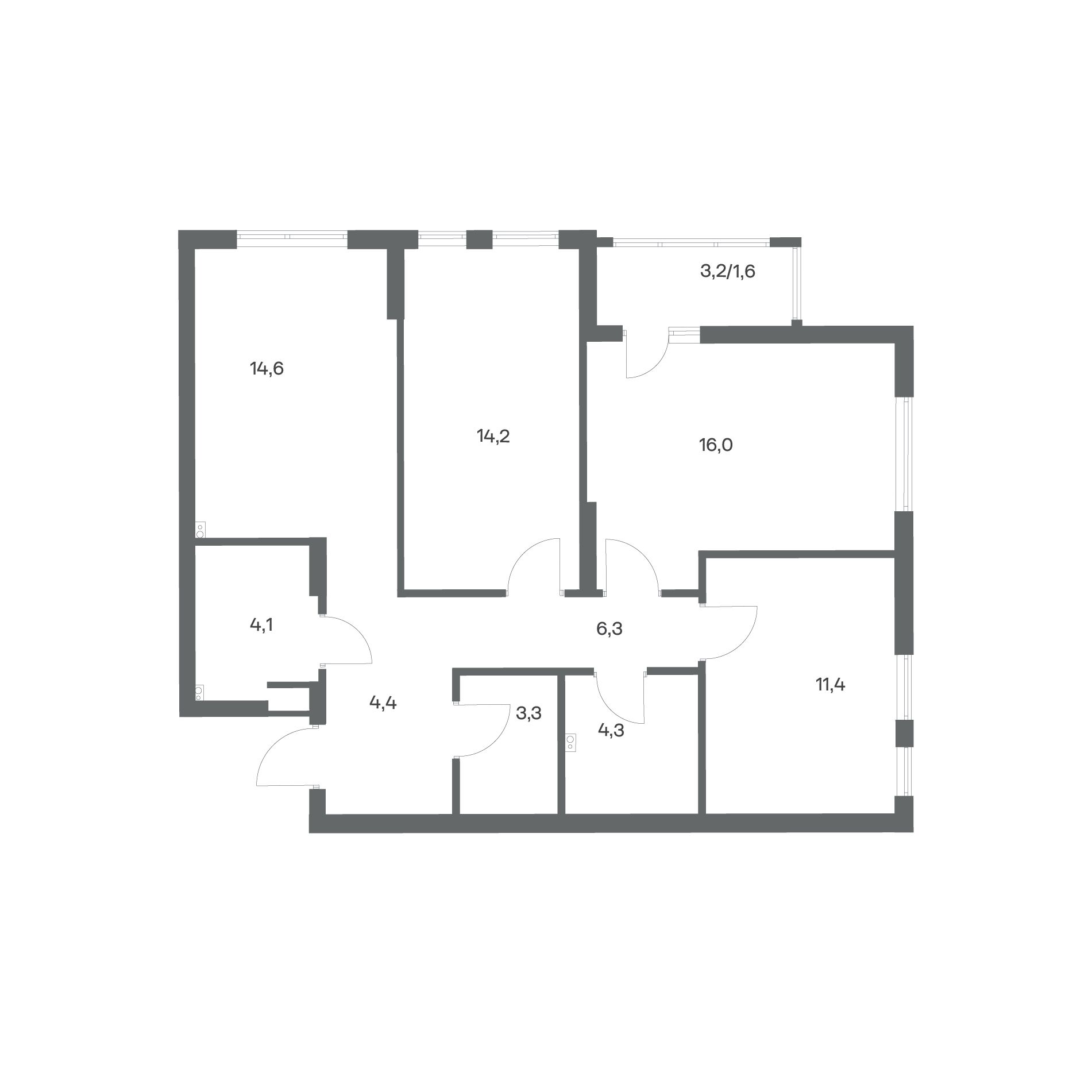 3-комнатная квартира 80,2 м² в ЖК Гагарина 30, Калининград — фото 2